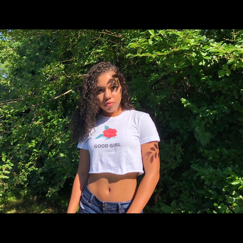 “Good Girl” white crop top